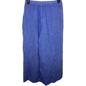 Puro Lino 100% Linen Pants O/S (US 6 - 12) Italy Flowy Wide Leg Coastal Indigo